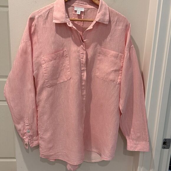 J. Jill Love Linen Blush Pink  Linen Shirt size Medium - Picture 1 of 7
